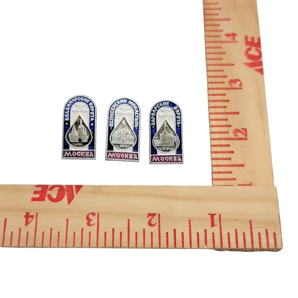 Vintage USSR Moscow Enamel Pin Lot 3 Pain & Memory Architecture Soviet Badges
